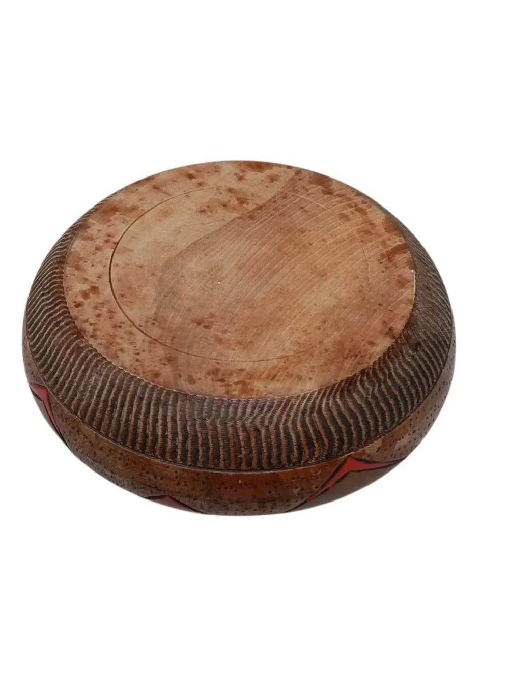 Primitive Ethnic Hand Carved Hand Painted Wooden Bowl Geometric Triangular 6.5